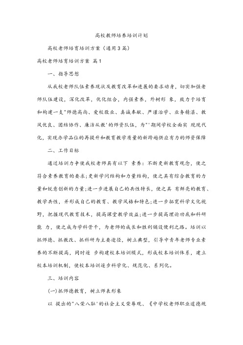 高校教师培养培训计划