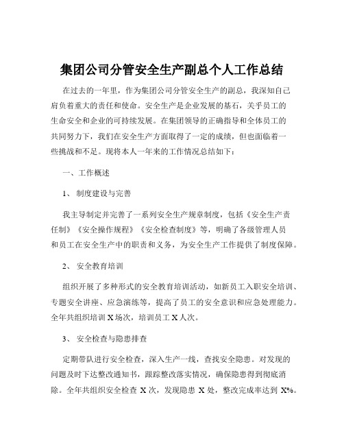 集团公司分管安全生产副总个人工作总结