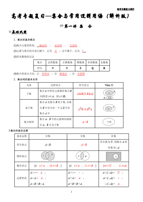 高考专题复习—集合与常用逻辑用语 第一讲+第二讲(解析版)