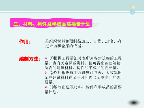 建筑工程技术 教材 材料、构件及半成品需要量计划