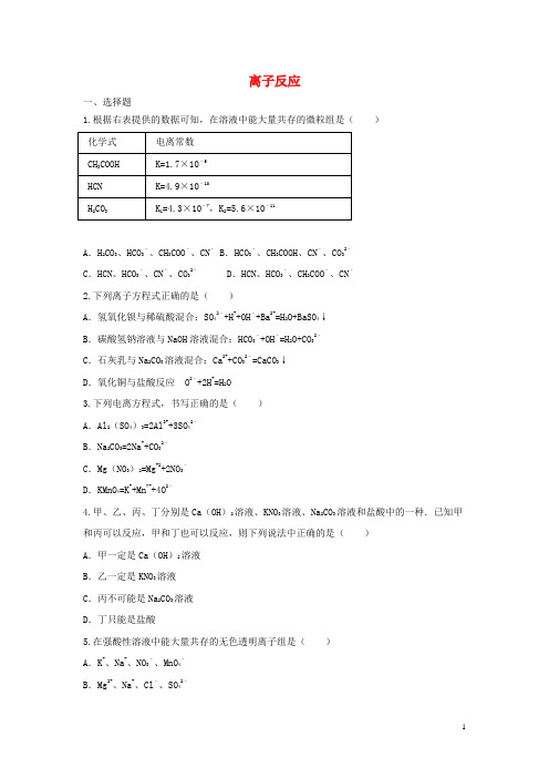 江西省万载县高三化学第二章化学物质及其变化第二节离子反应同步练习新人教版必修1