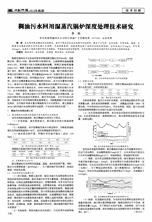 稠油污水回用湿蒸汽锅炉深度处理技术研究