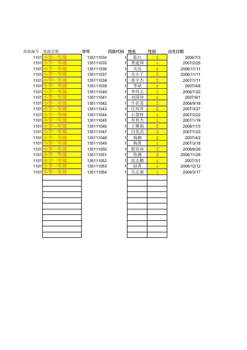 一年级学生基本信息模版