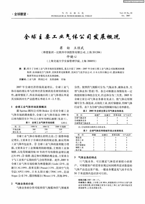 全球主要工业气体公司发展概况