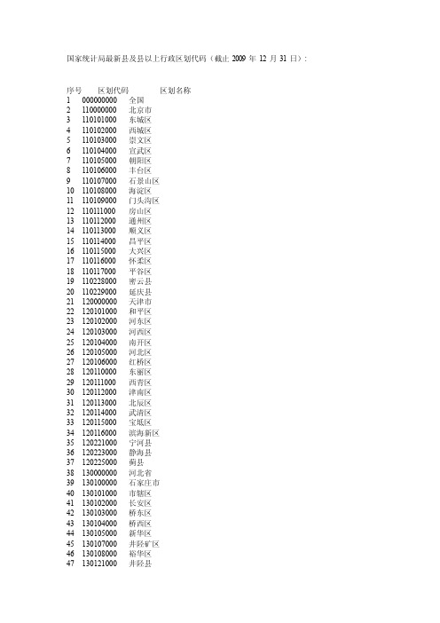 国家统计局最新县及县以下行政区划代码