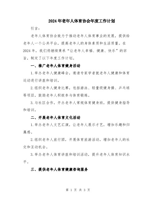 2024年老年人体育协会年度工作计划