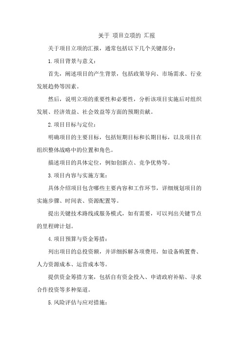 关于 项目立项的 汇报