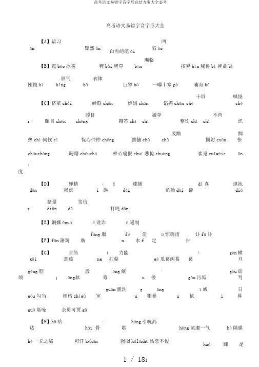 高考语文易错字音字形总结计划大全必考