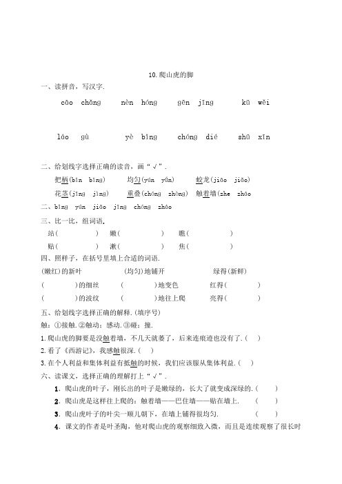 人教部编版四年级语文上册一课一练10爬山虎的脚(基础+提高+答案)