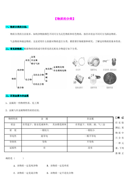 浙教版科学九年级上册辅导讲义：2.4物质的分类