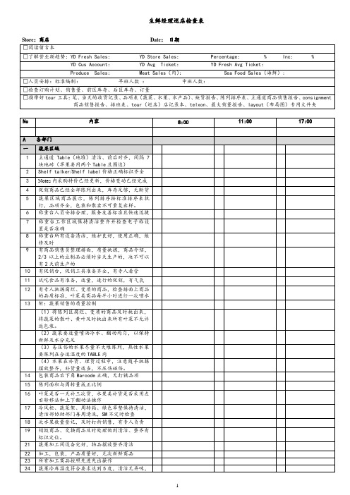 生鲜经理巡店检查表