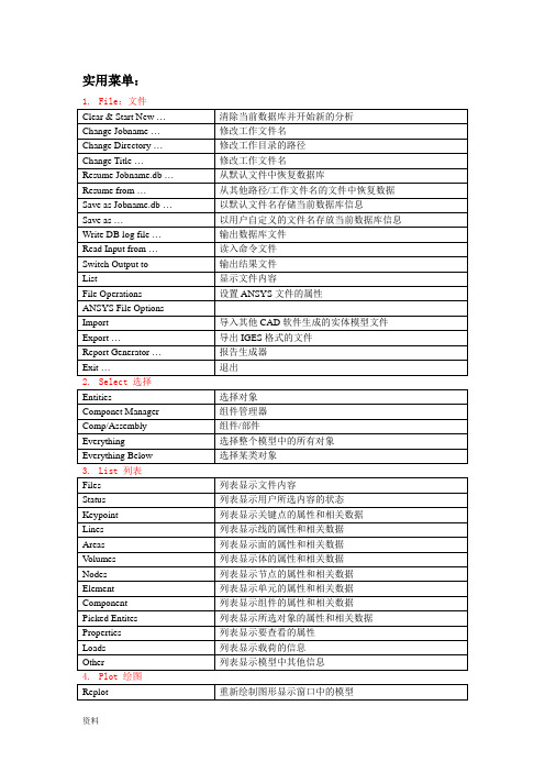 ANSYS界面命令翻译..大全