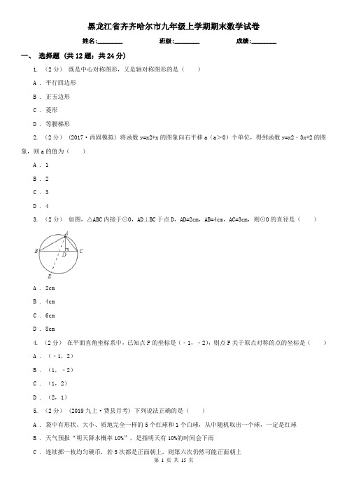 黑龙江省齐齐哈尔市九年级上学期期末数学试卷