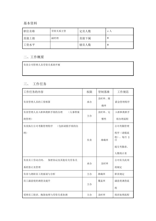 劳资关系主管职位说明书.doc