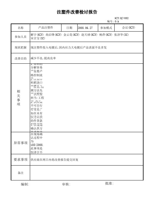 注塑件改善检讨会议报告