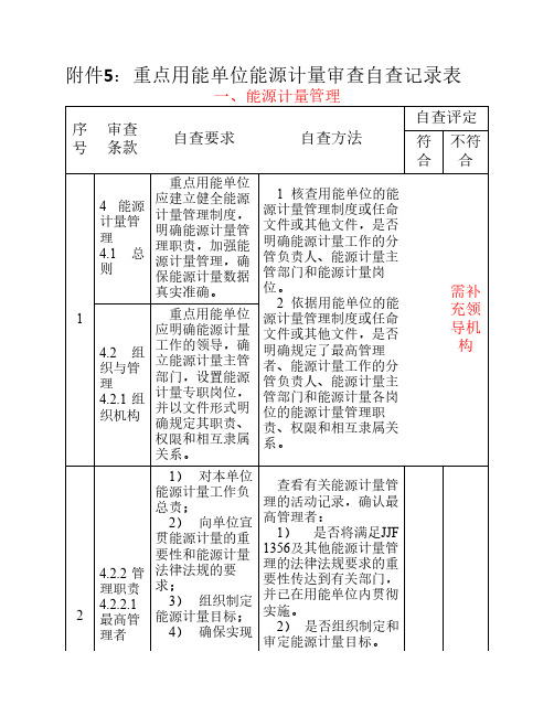 重点用能单位能源计量审查自查记录表