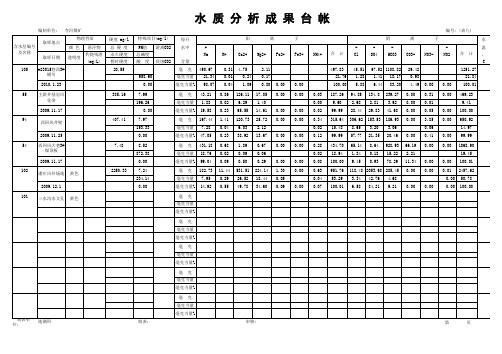水质分析成果台帐(表九)