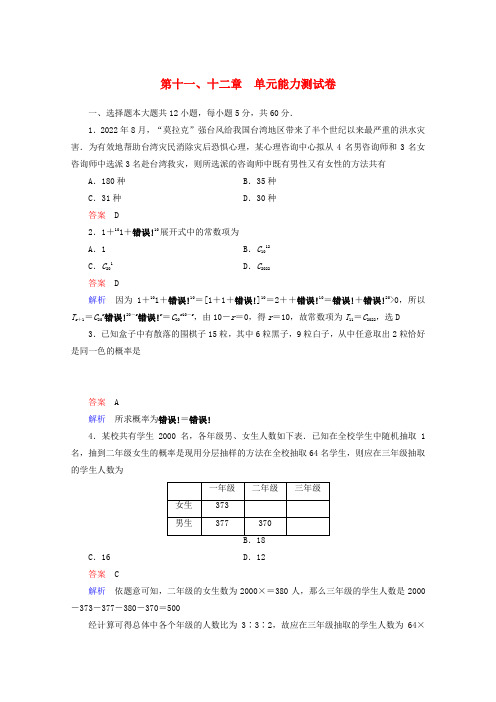 2022年高考数学一轮复习 单元能力测试卷11-12