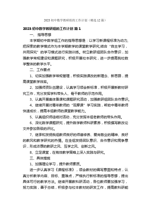 2023初中数学教研组的工作计划（精选12篇）