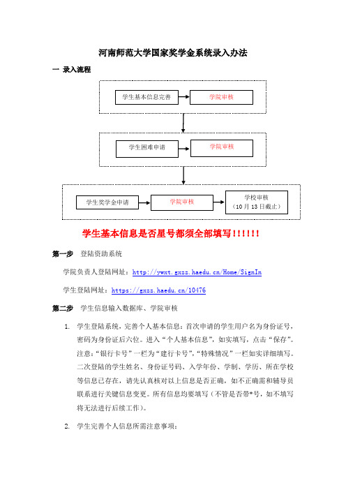 河南师范大学国家奖学金系统录入办法