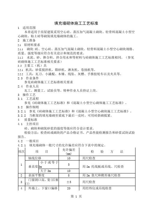 填充墙砌体砌筑施工工艺标准精品文档4页