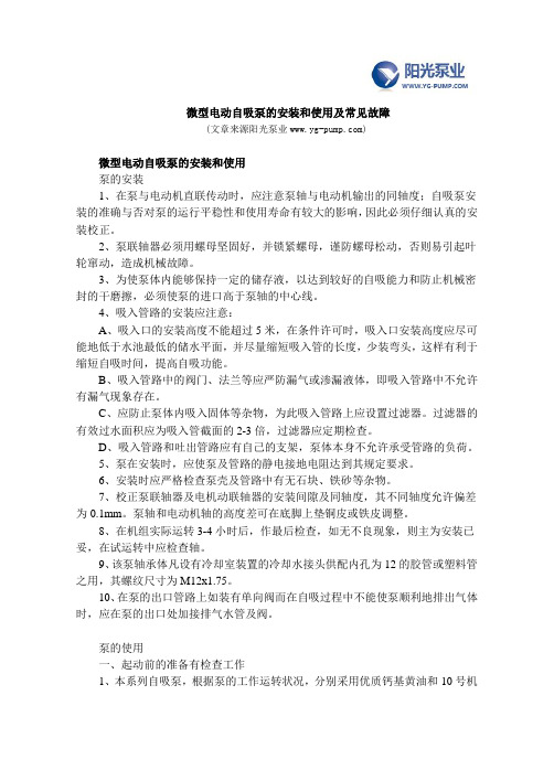 微型电动自吸泵的安装和使用及常见故障