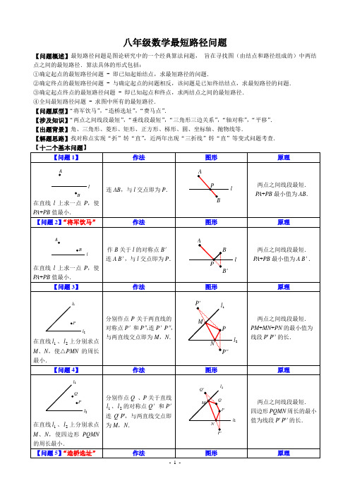 八年级数学最短路径问题归纳总结