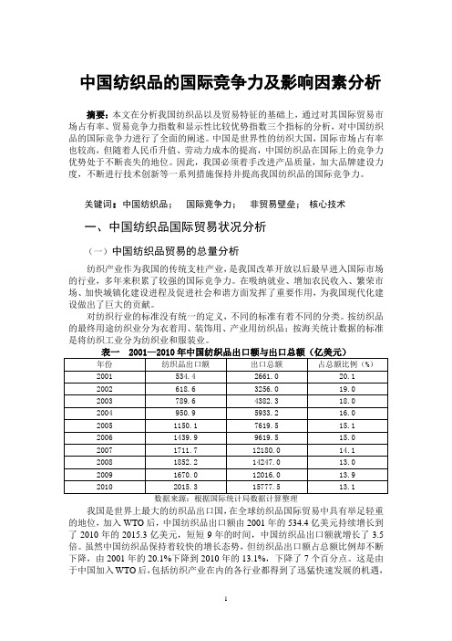 中国纺织品国际竞争力及影响因素分析