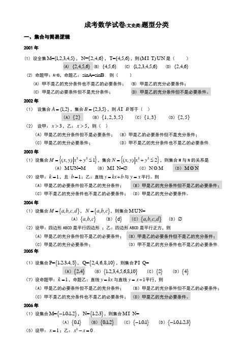 成人高考数学试题(历年成考数学试题答案与解答提示)