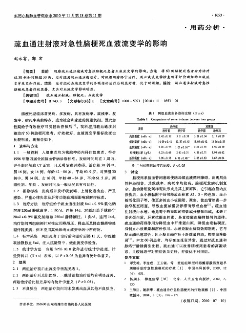 疏血通注射液对急性脑梗死血液流变学的影响