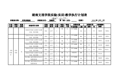 湖南文理学院实验(实训)教学执行计划表