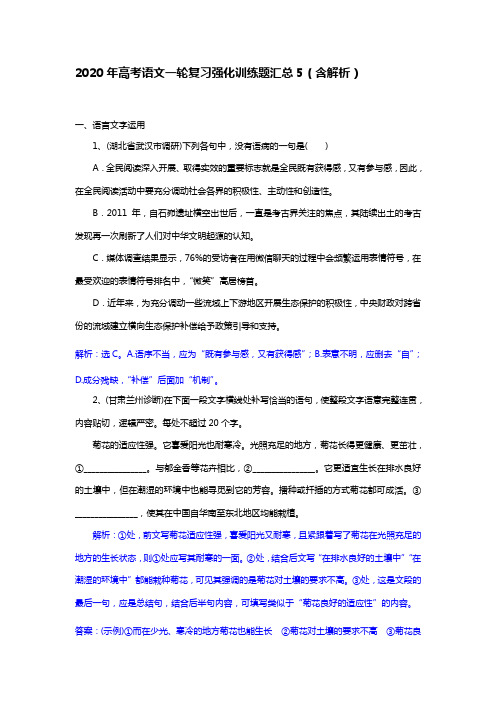 2020年高考语文一轮复习强化训练题汇总5(含解析)