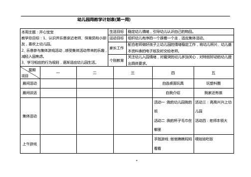 小班周计划表