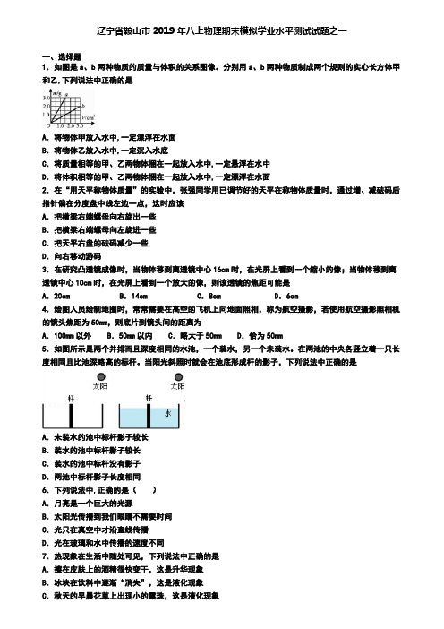 辽宁省鞍山市2019年八上物理期末模拟学业水平测试试题之一