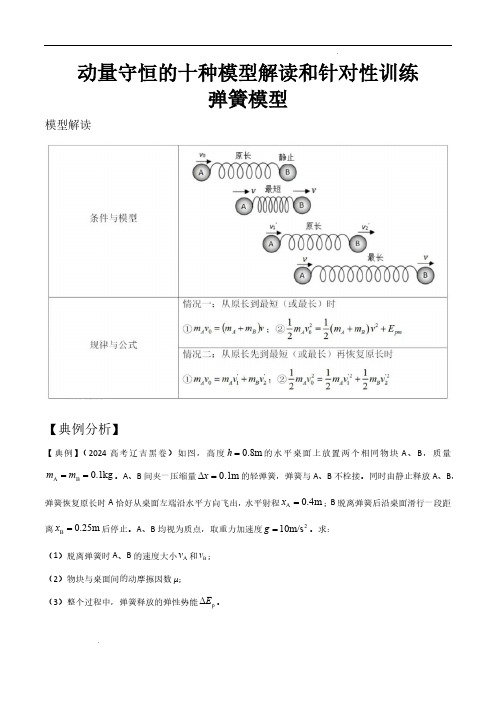 弹簧模型(原卷版)—动量守恒的十种模型解读和针对性训练