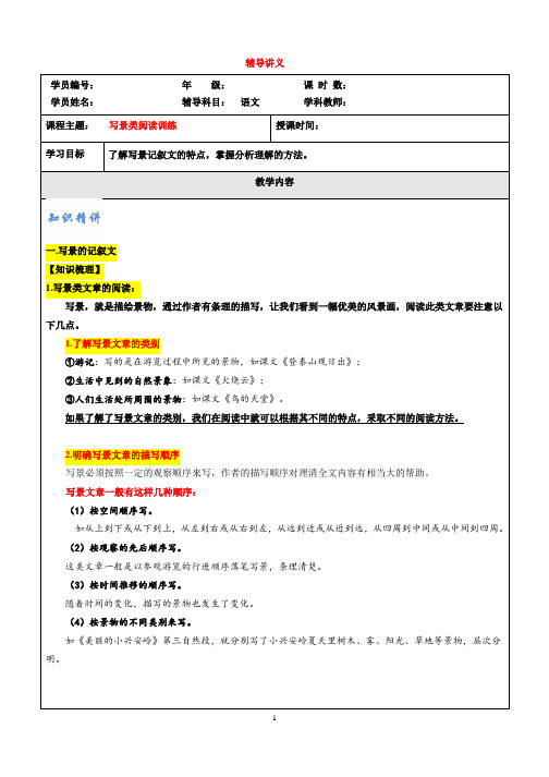 小学语文5年级阅读专题：写景类阅读训练