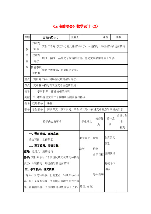 2017年人教版八年级语文下册云南的歌会教学设计之二