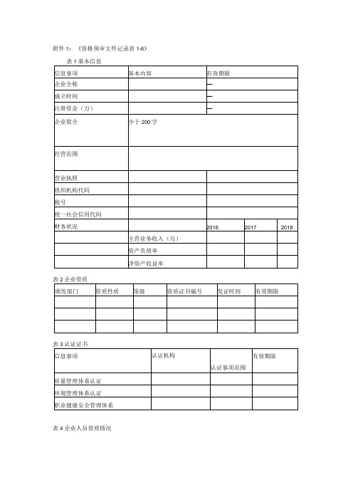 《资格预审文件记录表1-6》