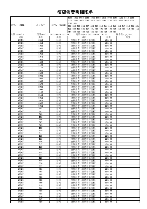 酒店消费明细账单