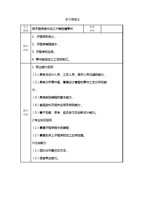 数控加工与编程车项目五子程序教案