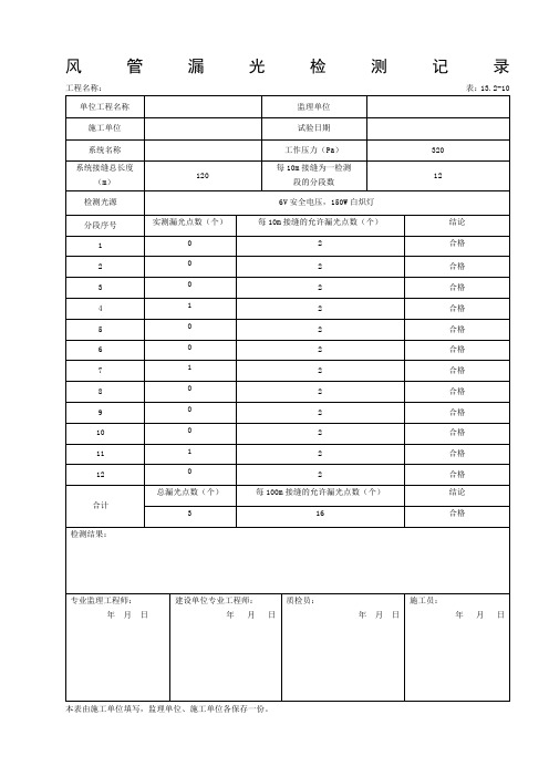 风管漏光试验记录