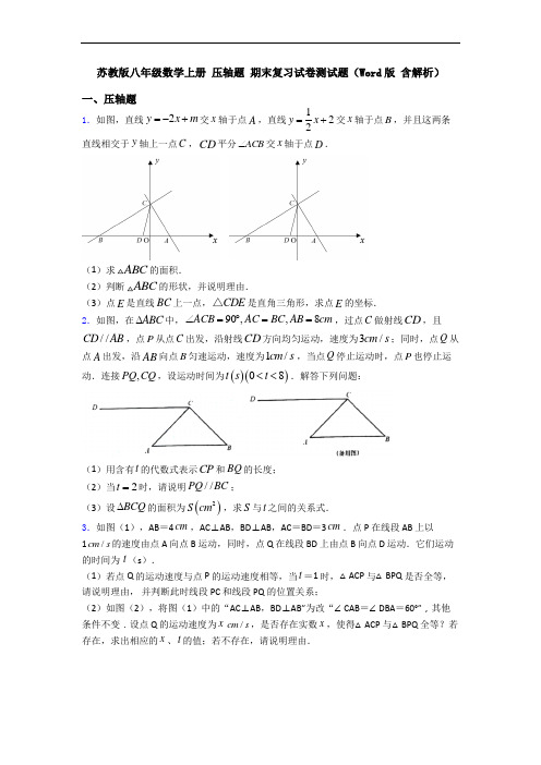 苏教版八年级数学上册 压轴题 期末复习试卷测试题(Word版 含解析)