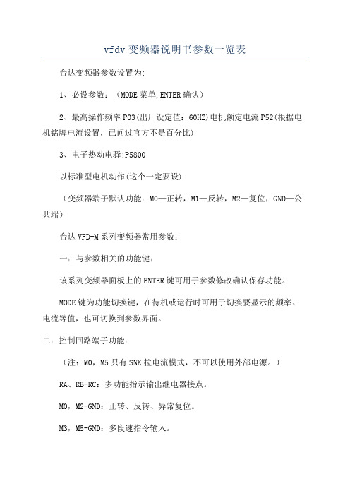 vfdv变频器说明书参数一览表