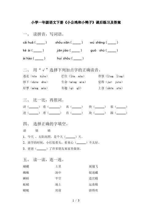 小学一年级语文下册《小公鸡和小鸭子》课后练习及答案