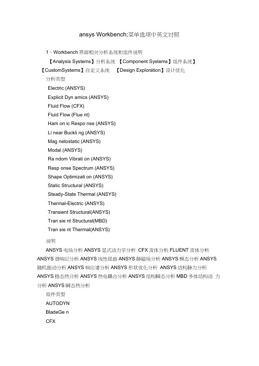 ansysworkbench菜单选项中英文对照翻译