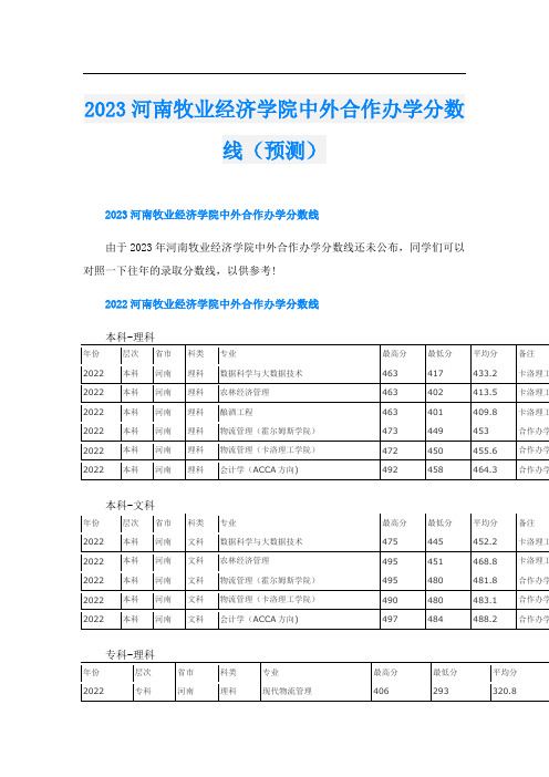 2023河南牧业经济学院中外合作办学分数线(预测)