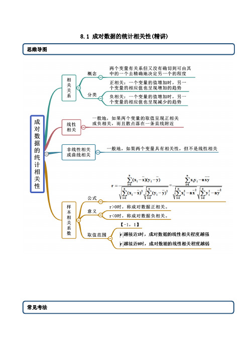 高中数学选择性必修三 精讲精炼 8 1 成对据的统计相关性(精讲)(含答案)