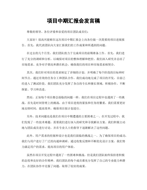 项目中期汇报会发言稿