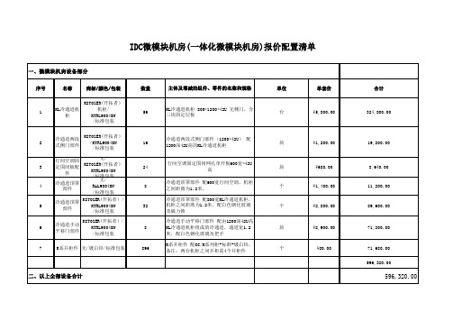 IDC微模块机房(一体化微模块机房)报价配置清单