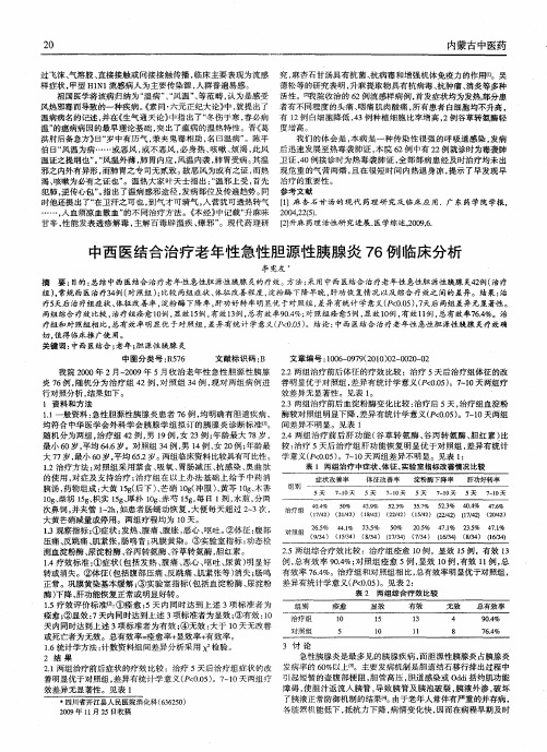 中西医结合治疗老年性急性胆源性胰腺炎76例临床分析